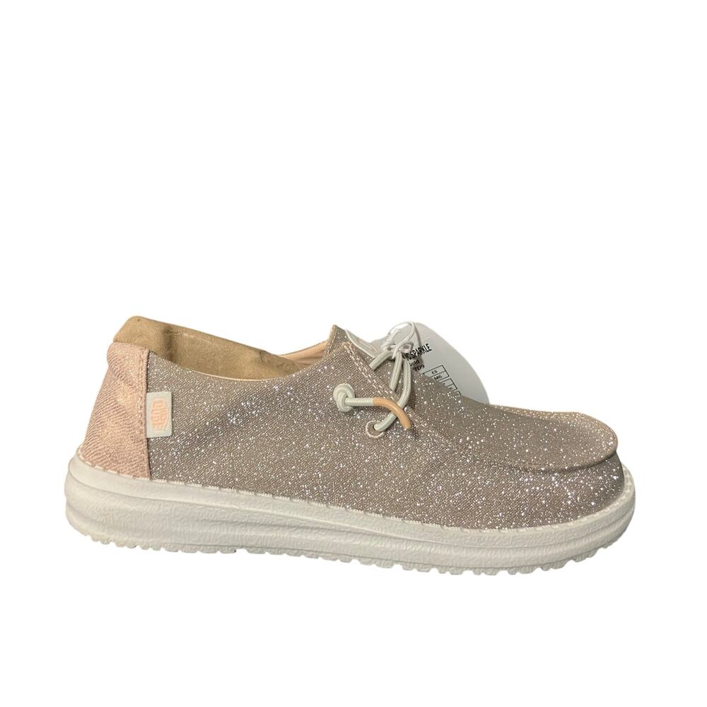 Hey Dude Women's Size 6 Wendy Metallic Sparkle Casual Shoe Rose Gold